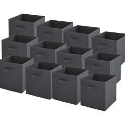 Lot de 12 paniers pliables en tissu gris anthracite 31 x 31 x 31 cm