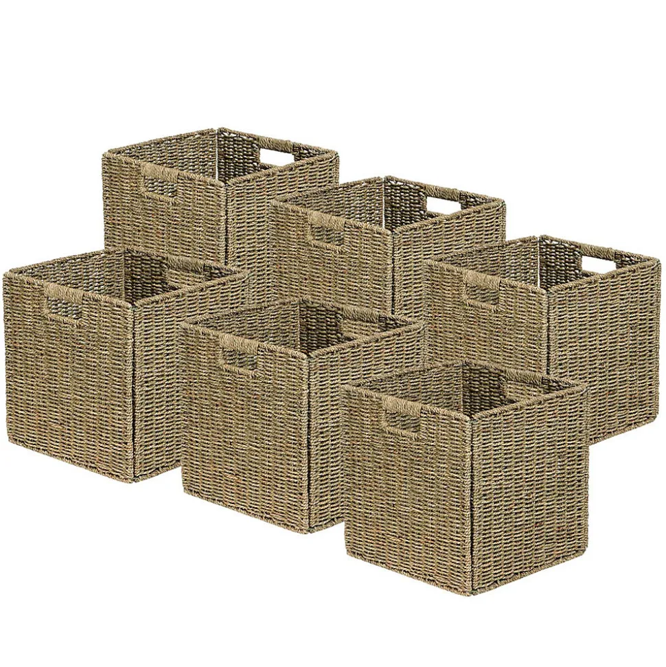 Lot de 6 paniers pliables en jonc de mer naturel 31 x 31 x 31 cm