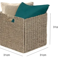 Lot de 6 paniers pliables en jonc de mer naturel 31 x 31 x 31 cm