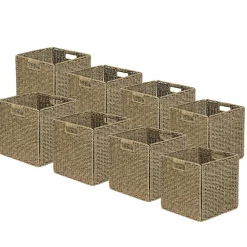 Lot de 8 paniers pliables en jonc de mer naturel 31 x 31 x 31 cm