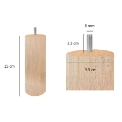 Lot de 4 pieds de meuble 15x6 rond en bois de hêtre - PIEDS DE LIT