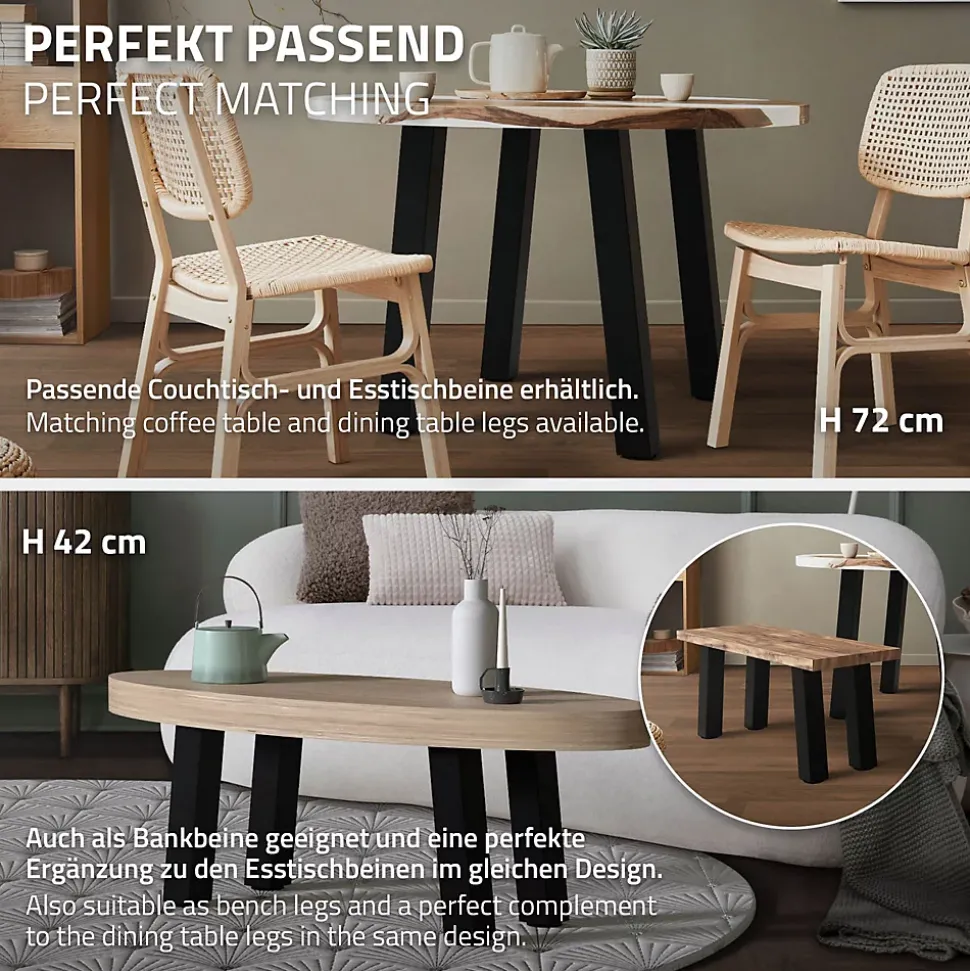 Lot de 4 pieds de table ML-Design H30 cm noir brillant inclinés 96 degrés en acier profil 8x8 cm design I