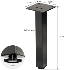 Lot de 4 pieds de table ML-Design H30 cm en acier industriel profil 4x4 cm I-design à vis réglables
