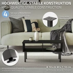 Lot de 4 pieds de table ML-Design H30 cm en acier industriel profil 4x4 cm I-design à vis réglables