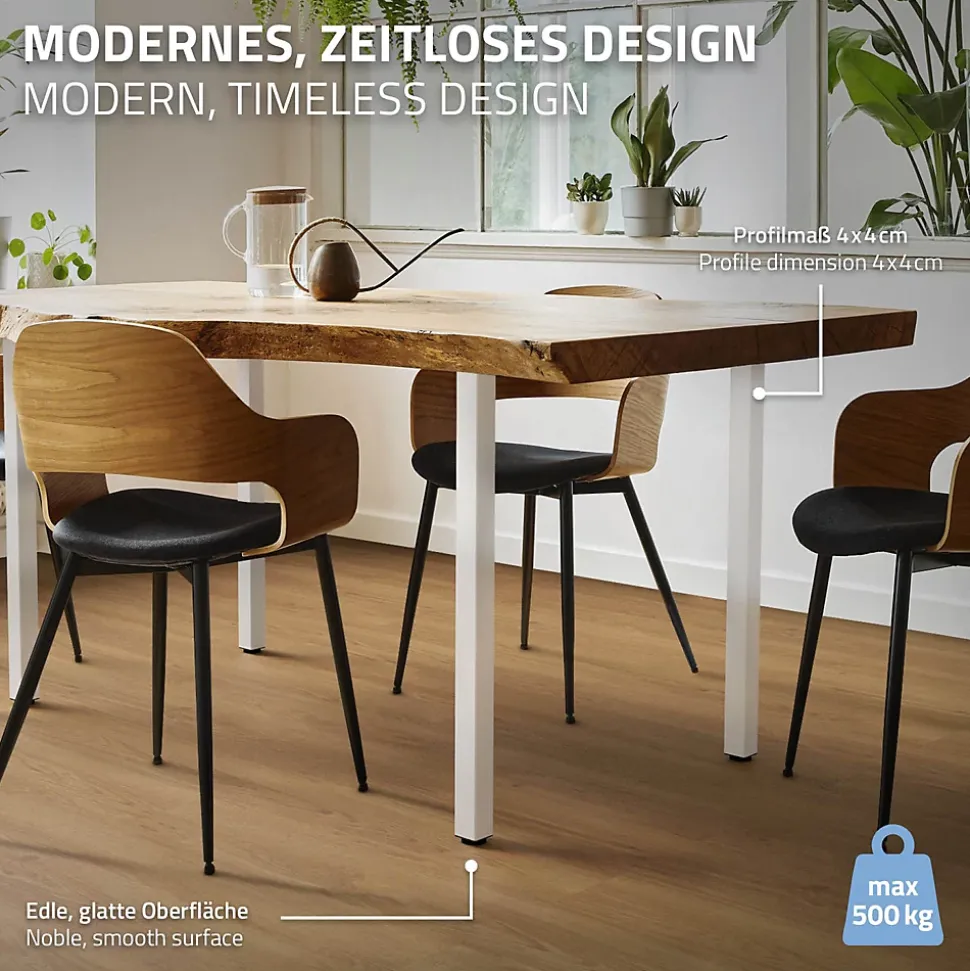 Lot de 4 pieds de table ML-Design H72 cm blanc brillant en acier profil carré 4x4 cm I-design