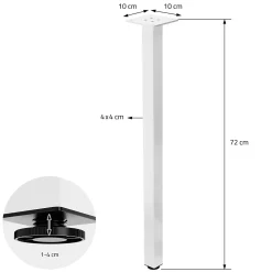 Lot de 4 pieds de table ML-Design H72 cm blanc brillant en acier profil carré 4x4 cm I-design