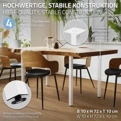 Lot de 4 pieds de table ML-Design H72 cm blanc brillant en acier profil carré 4x4 cm I-design