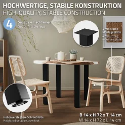 Lot de 4 pieds de table ML-Design H72 cm noir brillant en acier profil carré 8x8 cm I-design