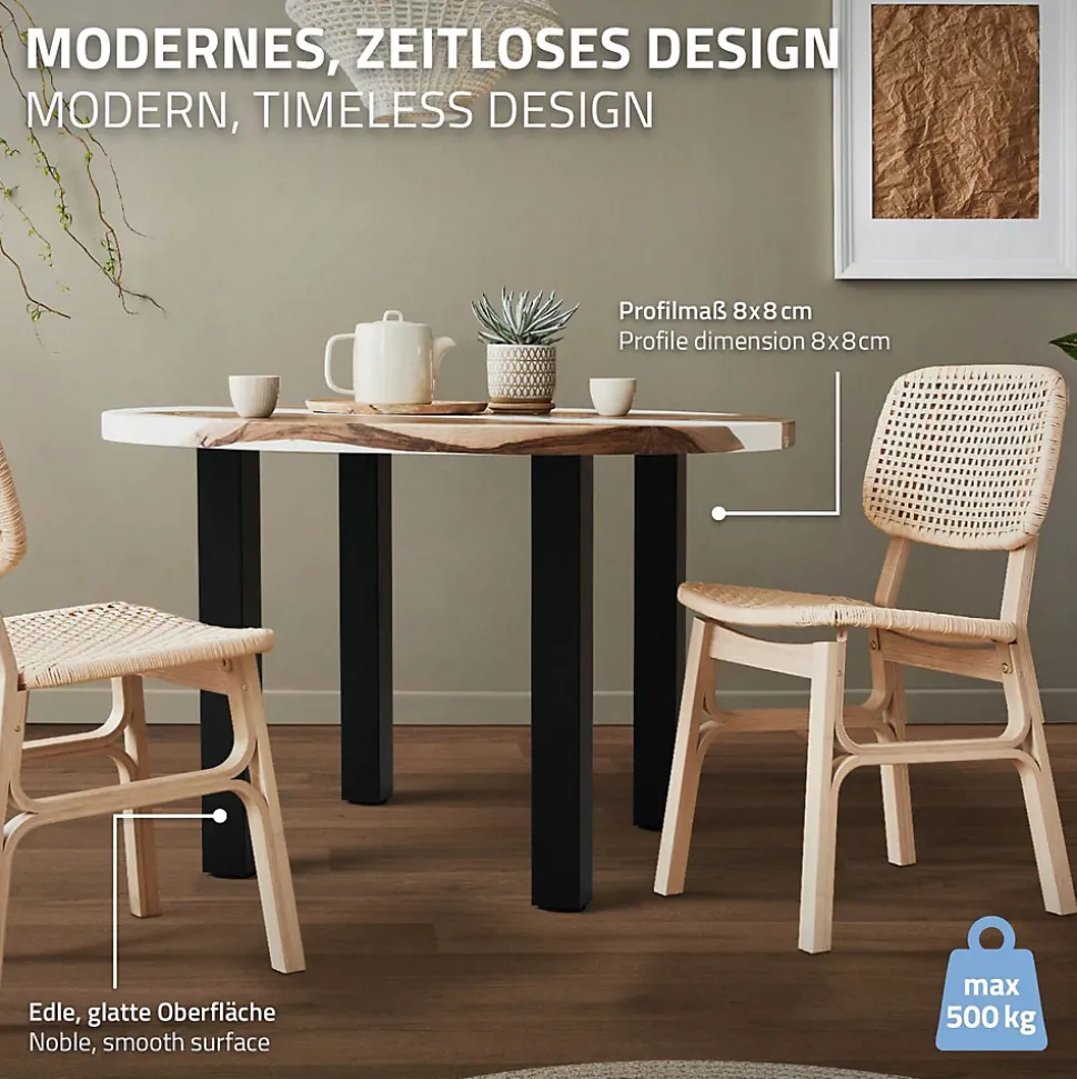 Lot de 4 pieds de table ML-Design H72 cm noir brillant en acier profil carré 8x8 cm I-design