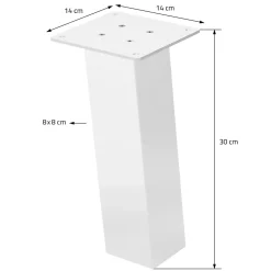 Lot de 4 pieds de table ML-Design H30 cm blanc brillant inclinés 96 degrés en acier profil 8x8 cm design I