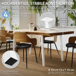 Lot de 4 pieds de table ML-Design H72 cm blanc brillant inclinés en acier profil 4x4 cm design I