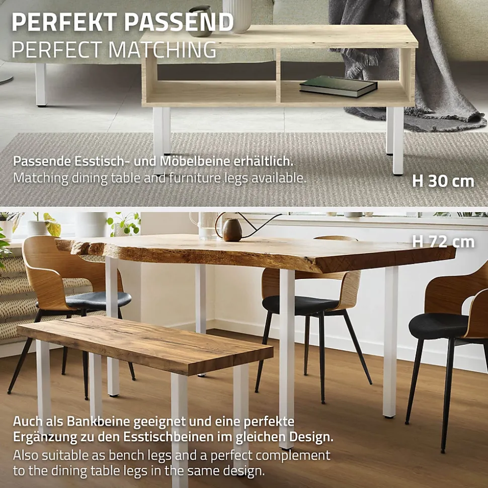 Lot de 4 pieds de table ML-Design H42 cm blanc brillant en acier profil carré 4x4 cm I-design