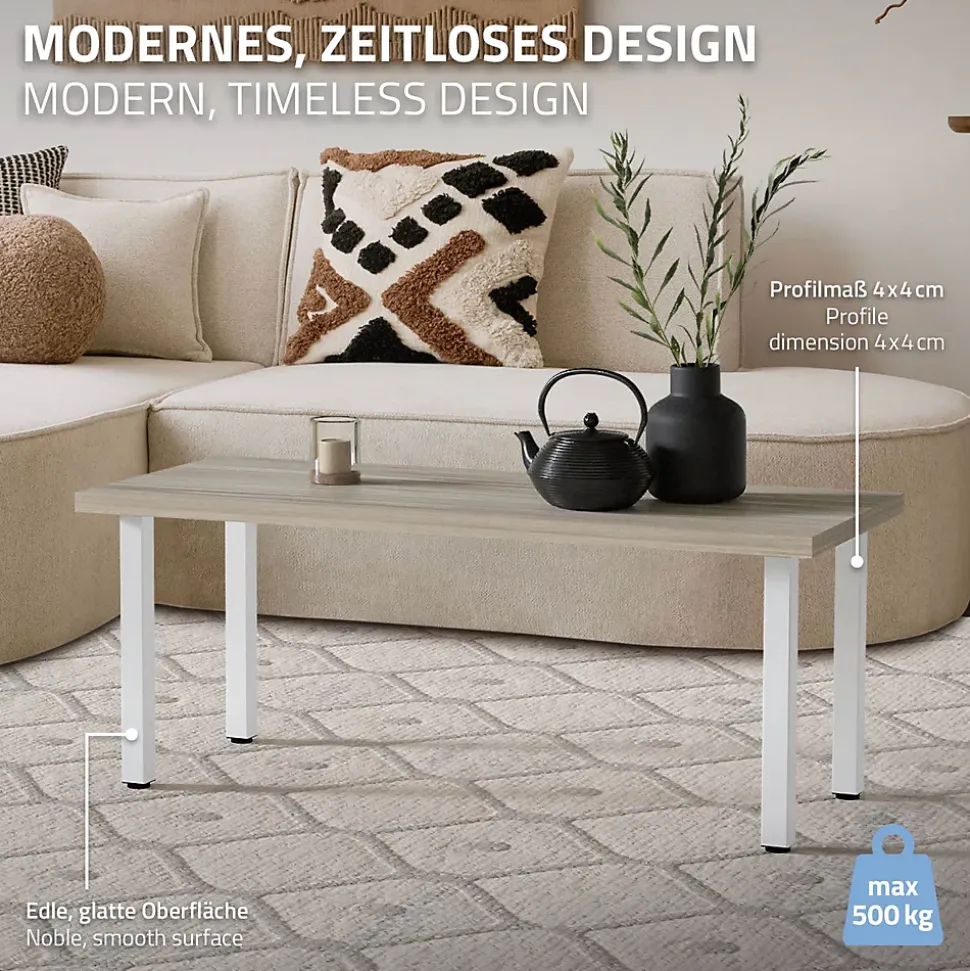 Lot de 4 pieds de table ML-Design H42 cm blanc brillant en acier profil carré 4x4 cm I-design