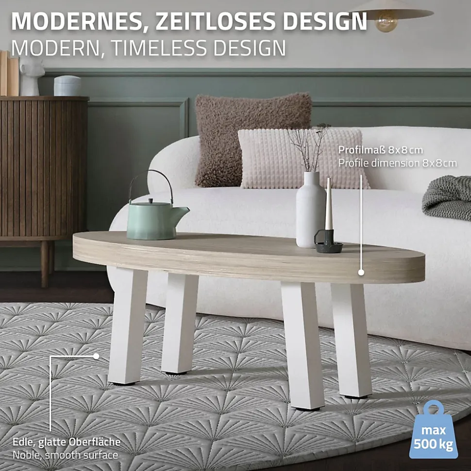 Lot de 4 pieds de table ML-Design H42 cm blanc brillant inclinés en acier profil 8x8 cm design I