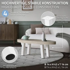 Lot de 4 pieds de table ML-Design H42 cm blanc brillant inclinés en acier profil 8x8 cm design I