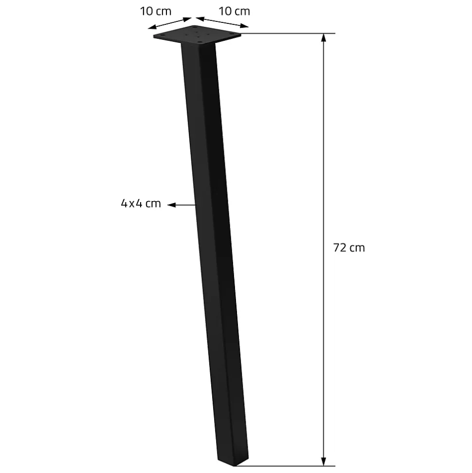 Lot de 4 pieds de table ML-Design H72 cm noir brillant inclinés en acier profil 4x4 cm design I