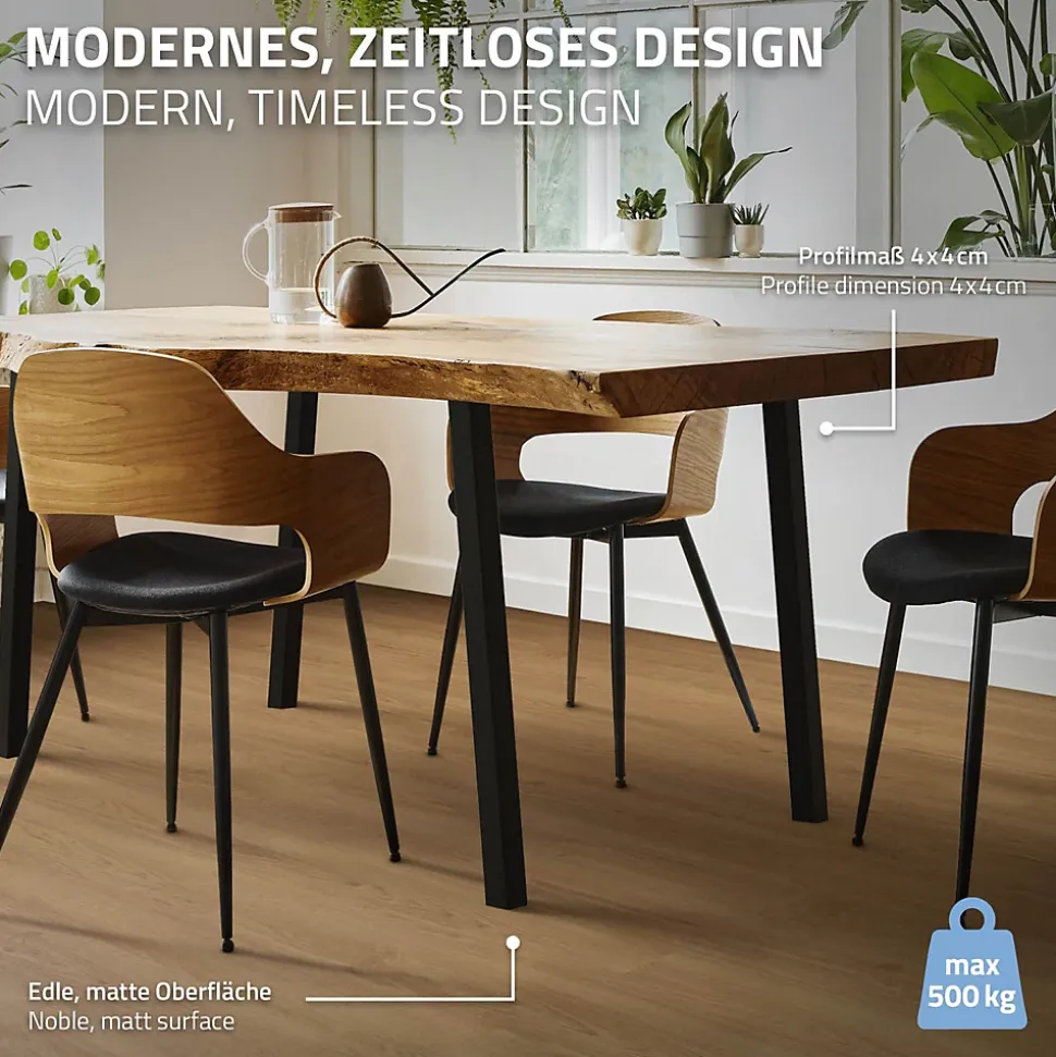 Lot de 4 pieds de table ML-Design H72 cm noir brillant inclinés en acier profil 4x4 cm design I