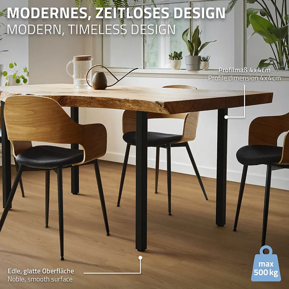 Lot de 4 pieds de table ML-Design H72 cm noir brillant en acier profil carré 4x4 cm I-design