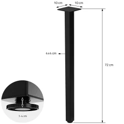 Lot de 4 pieds de table ML-Design H72 cm noir brillant en acier profil carré 4x4 cm I-design