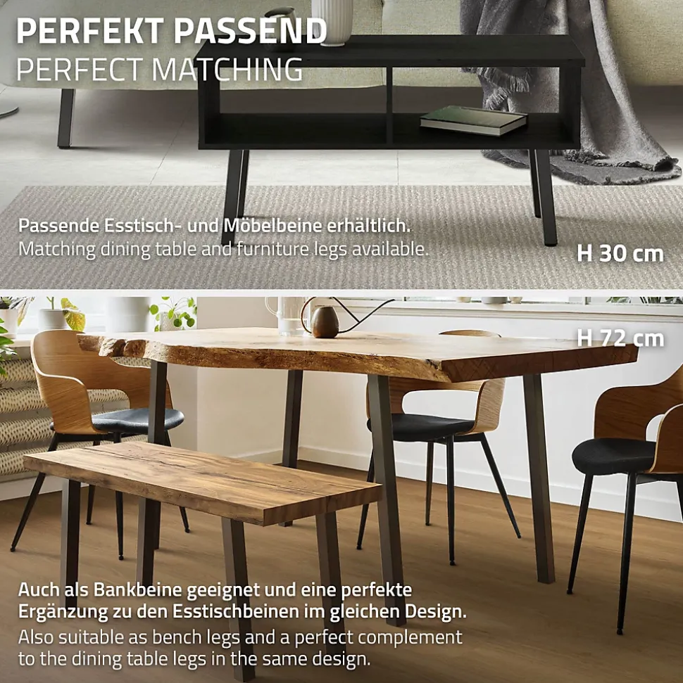 Lot de 4 pieds de table ML-Design H42 cm gris foncé inclinés en acier profil 4x4 cm design I
