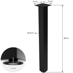 Lot de 4 pieds de table ML-Design H90 cm noir brillant en acier profil carré 8x8 cm I-design