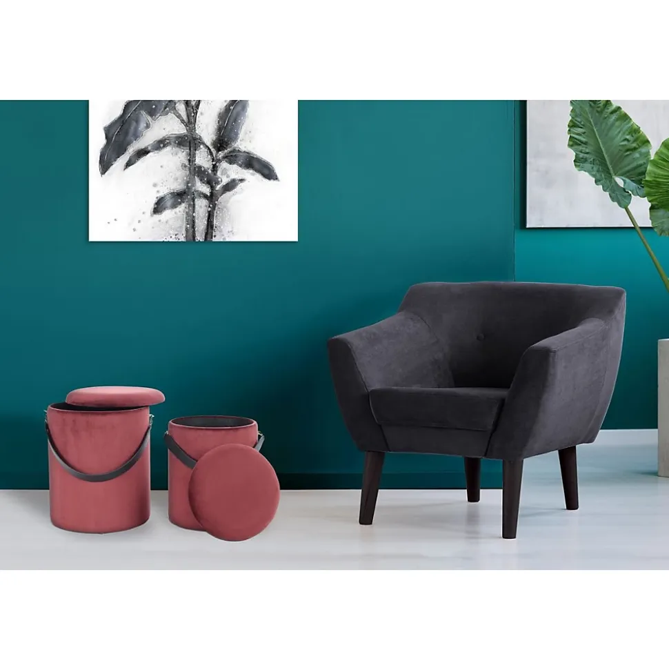 Lot de 2 Poufs & Coffres de Rangement "Arabella" 44cm Rouge