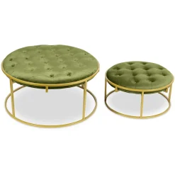 Lot de 2 Poufs Design en Velours "Valona" 75cm Kaki
