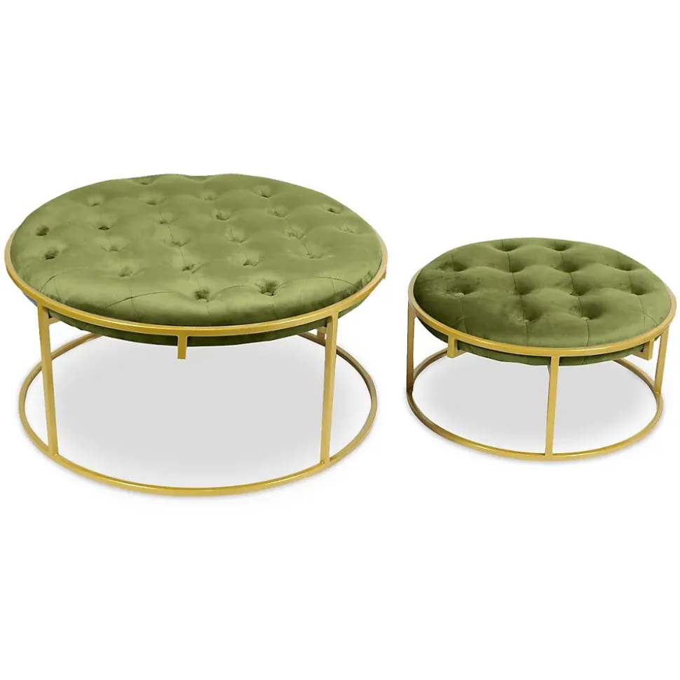 Lot de 2 Poufs Design en Velours "Valona" 75cm Kaki