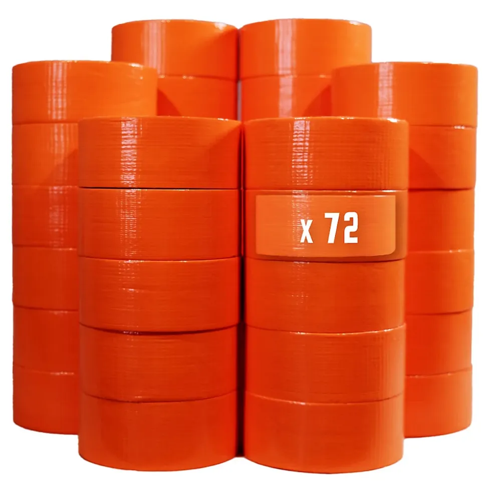 Lot de 72 Rubans adhésifs toilés orange 50 mm x 33 m - Rouleau adhésif TECPLAST pour fixer les bâches, fils et câbles