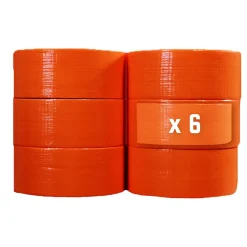 Lot de 6 Rubans adhésifs toilés orange 50 mm x 33 m - Rouleau adhésif TECPLAST pour fixer les bâches, fils et câbles