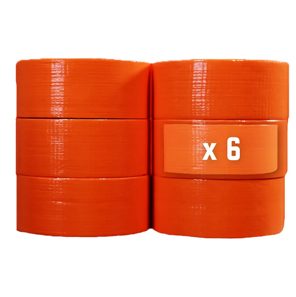 Lot de 6 Rubans adhésifs toilés orange 50 mm x 33 m - Rouleau adhésif TECPLAST pour fixer les bâches, fils et câbles