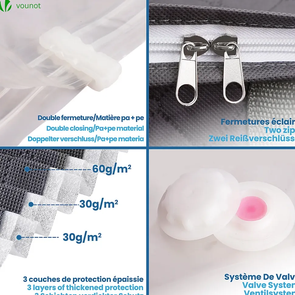 Lot de 7 sac de rangement sous vide Non Tisse XXL gris VOUNOT