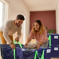 Lot de 10 sacs de demenagement grand format avec sangles et poignee bleu VOUNOT