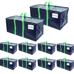 Lot de 10 sacs de demenagement grand format avec sangles et poignee bleu VOUNOT