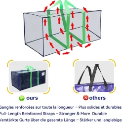 Lot de 10 sacs de demenagement grand format avec sangles et poignee bleu VOUNOT