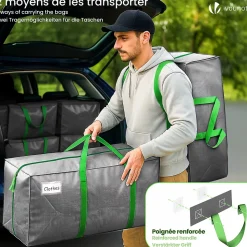 Lot de 5 sacs de demenagement grand format avec sangles et poignee gris VOUNOT