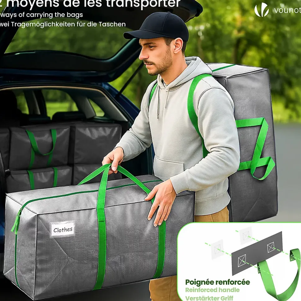 Lot de 5 sacs de demenagement grand format avec sangles et poignee gris VOUNOT