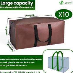 Lot de 10 sacs de demenagement grand format avec sangles et poignee marron VOUNOT