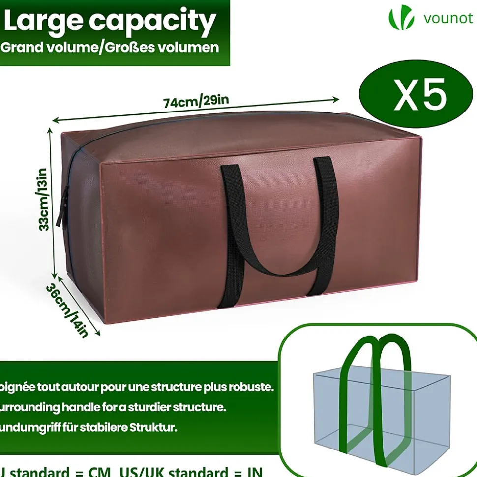 Lot de 5 sacs de demenagement grand format avec sangles et poignee marron VOUNOT