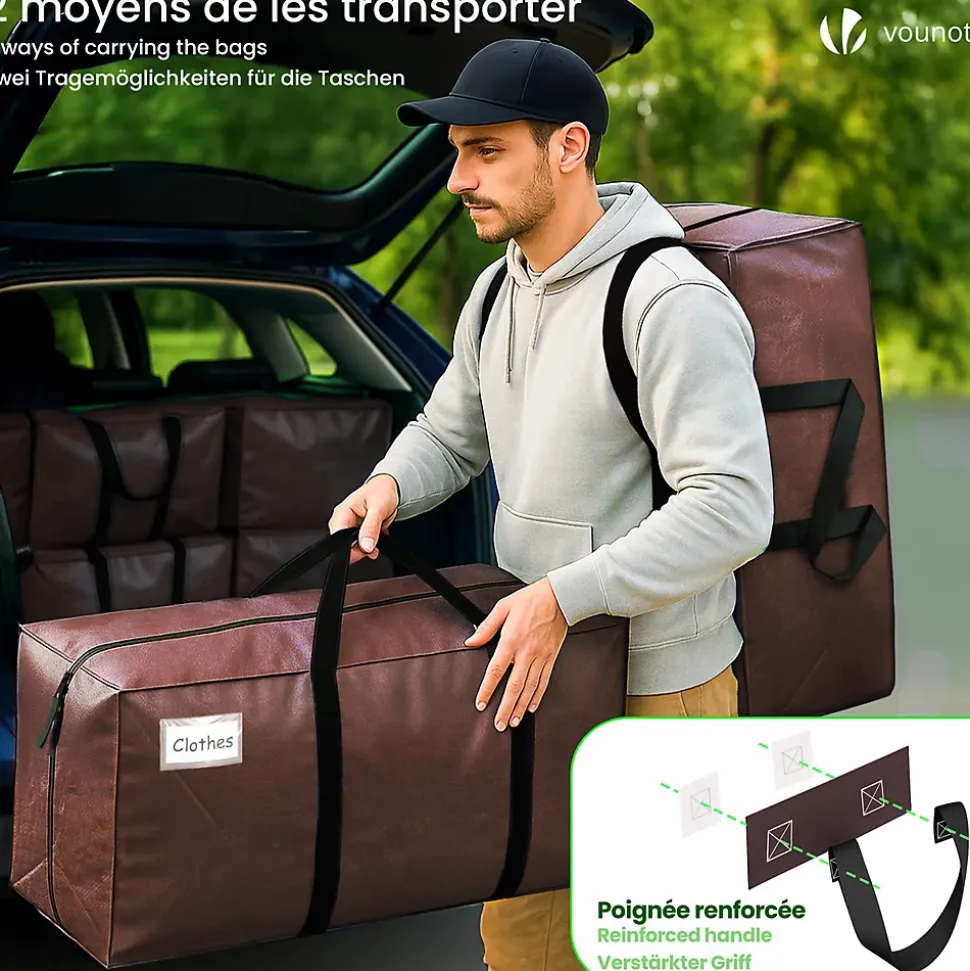 Lot de 5 sacs de demenagement grand format avec sangles et poignee marron VOUNOT