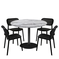 Lot de 1 table ronde120cm et 4 chaises - pied noir plateau chêne d'islande - Restootab