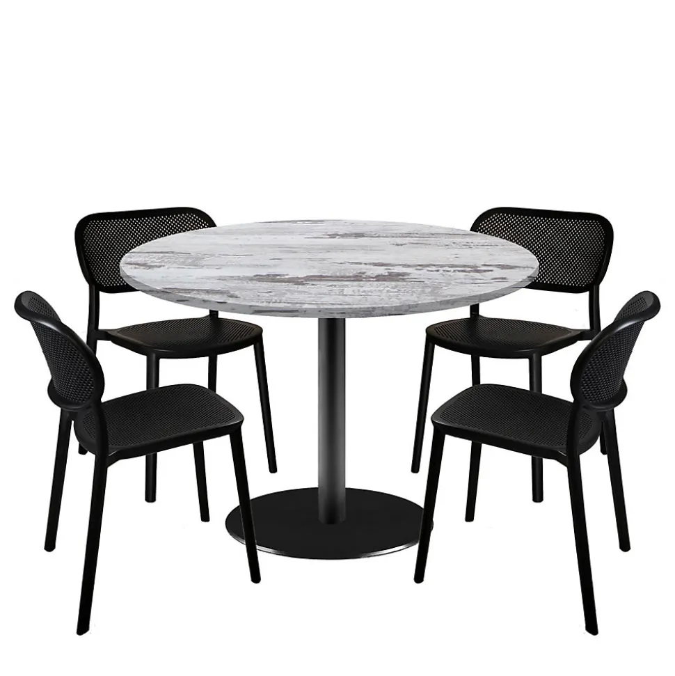 Lot de 1 table ronde120cm et 4 chaises - pied noir plateau chêne d'islande - Restootab