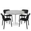 Lot de 1 table ronde120cm et 4 chaises - pied blanc plateau béton naturel - Restootab