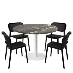 Lot de 1 table ronde120cm et 4 chaises - pied blanc plateau marbre royal - Restootab