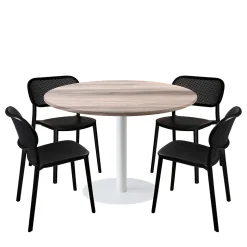 Lot de 1 table ronde120cm et 4 chaises - pied blanc plateau chêne tages - Restootab
