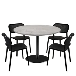 Lot de 1 table ronde120cm et 4 chaises - pied noir plateau béton naturel - Restootab