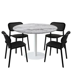 Lot de 1 table ronde120cm et 4 chaises - pied blanc plateau chêne islande - Restootab