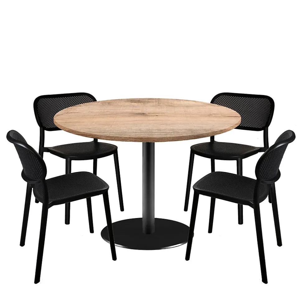 Lot de 1 table ronde120cm et 4 chaises - pied noir plateau bois tanin naturel - Restootab