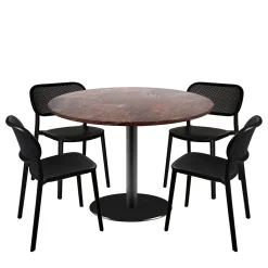 Lot de 1 table ronde120cm et 4 chaises - pied noir plateau rouille roc - Restootab