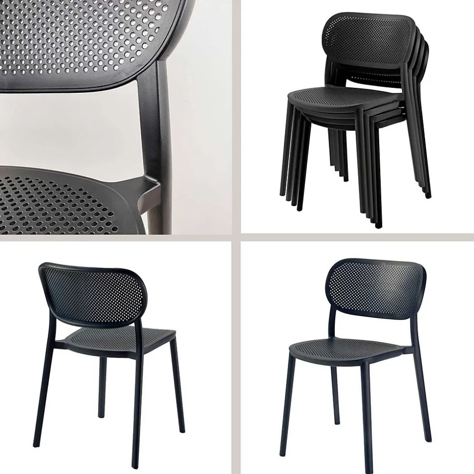 Lot de 1 table ronde120cm et 4 chaises - pied noir plateau bleu avec chants bois - Restootab